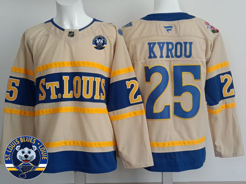 Men St.Louis Blues #25 Kyrou Cream 2025 Fanatics Home Premium NHL Jersey style 3